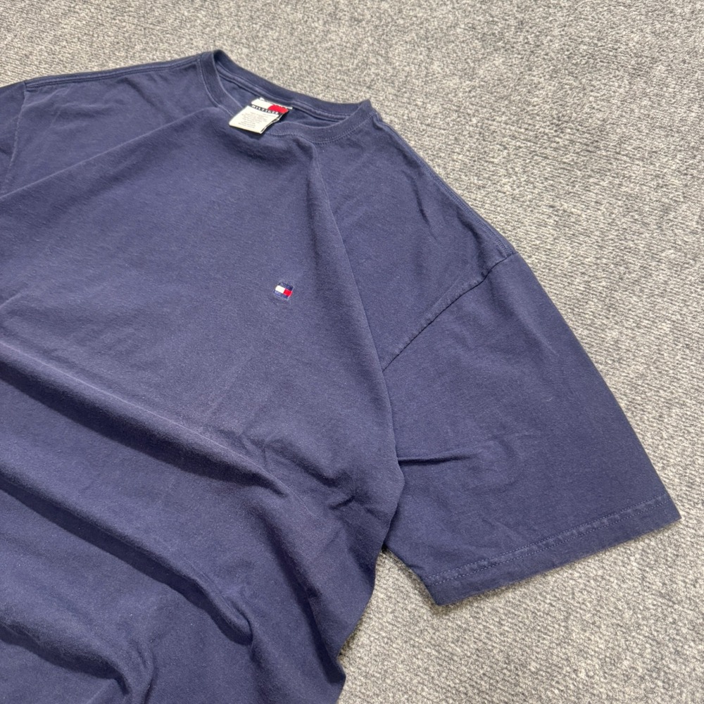 VTG Tommy Hilfiger T-shirt Men's 2XL Navy Blue 90s Boxy Faded Y2K